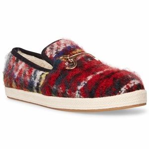 Red Plaid Wool Loafer with Gold Buckle